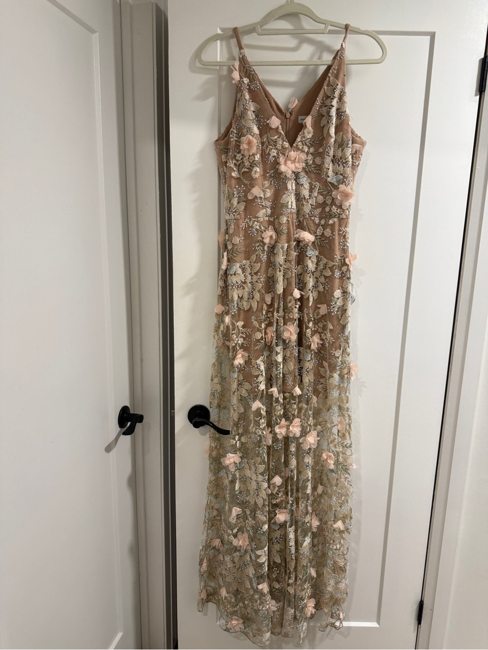 Embroidered Floral Lace Maxi Dress in Blush